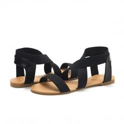 DREAM PAIRS Women's Elastic Ankle Strap Flat Sandals
