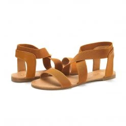 DREAM PAIRS Women's Elastic Ankle Strap Flat Sandals