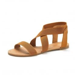 DREAM PAIRS Women's Elastic Ankle Strap Flat Sandals