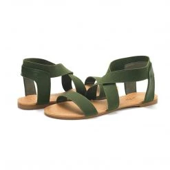 DREAM PAIRS Women's Elastic Ankle Strap Flat Sandals