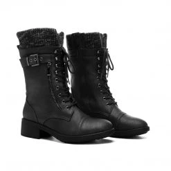 DREAM PAIRS Women's Winter Lace Up Mid Calf Riding Boots