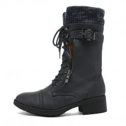 DREAM PAIRS Women's Winter Lace Up Mid Calf Riding Boots