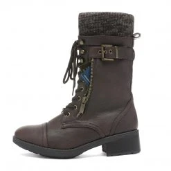 DREAM PAIRS Women's Winter Lace Up Mid Calf Riding Boots