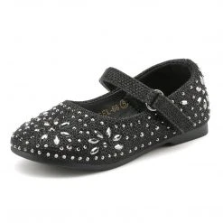 DREAM PAIRS Girl's Mary Jane Buckle Rhinestone Flats Women