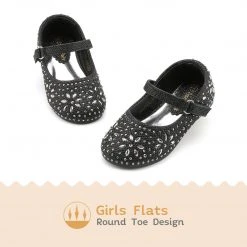 DREAM PAIRS Girl's Mary Jane Buckle Rhinestone Flats Women