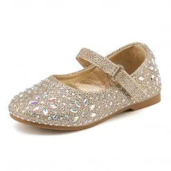 DREAM PAIRS Girl's Mary Jane Buckle Rhinestone Flats Women
