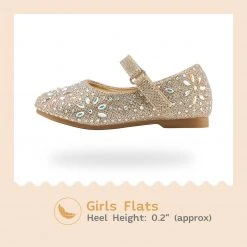 DREAM PAIRS Girl's Mary Jane Buckle Rhinestone Flats Women