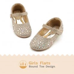 DREAM PAIRS Girl's Mary Jane Buckle Rhinestone Flats Women