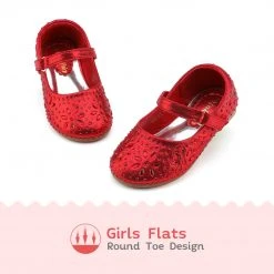 DREAM PAIRS Girl's Mary Jane Buckle Rhinestone Flats Women