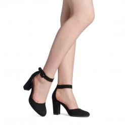 DREAM PAIRS Women's Round Toe Chunky Heel Pumps