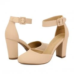 DREAM PAIRS Women's Round Toe Chunky Heel Pumps