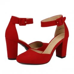 DREAM PAIRS Women's Round Toe Chunky Heel Pumps