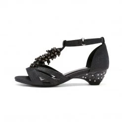 DREAM PAIRS Girls Low Heel Glitter Flower Sandals Women