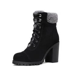 DREAM PAIRS Chunky High Heel Fur Lined Ankle Boots
