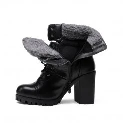 DREAM PAIRS Chunky High Heel Fur Lined Ankle Boots