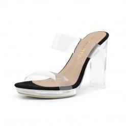 DREAM PAIRS Clear Strap Block Heel Sandals