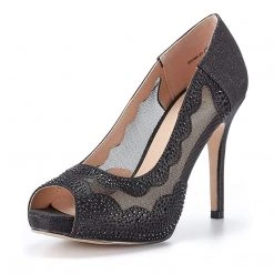 DREAM PAIRS Women's Open Toe Rhinestone Pump Heel Sandals