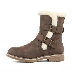 DREAM PAIRS Black Leather Mid Calf Strap Up Wide Boots