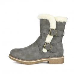 DREAM PAIRS Black Leather Mid Calf Strap Up Wide Boots