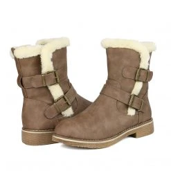 DREAM PAIRS Black Leather Mid Calf Strap Up Wide Boots