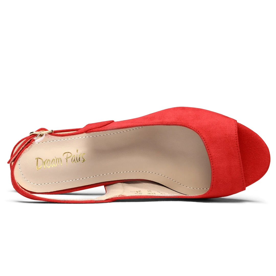 DREAM PAIRS Women's Chunky Heel Peep Toe Slingback Pumps 25 DREAM PAIRS Women's Chunky Heel Peep Toe Slingback Pumps