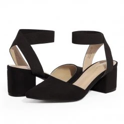 DREAM PAIRS Women's Pointed Toe Chunky Heel Pumps With Ankle Strap