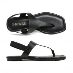 DREAM PAIRS Women's Square Toe T-Strap Flat Sandals