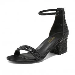 DREAM PAIRS New Arrivals Women's Chunky Pump Rhinestone Sandals