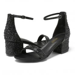 DREAM PAIRS New Arrivals Women's Chunky Pump Rhinestone Sandals