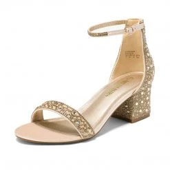 DREAM PAIRS New Arrivals Women's Chunky Pump Rhinestone Sandals