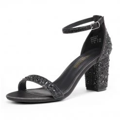 DREAM PAIRS New Arrivals Women's Chunky Rhinestone Pump Sandals
