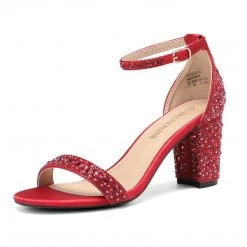 DREAM PAIRS New Arrivals Women's Chunky Rhinestone Pump Sandals