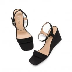 Women Dream Pairs Square Toe Slingback Wedge Sandals