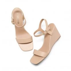 Women Dream Pairs Square Toe Slingback Wedge Sandals