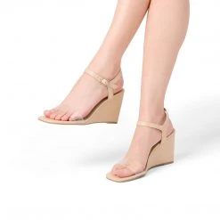 Women Dream Pairs Square Toe Slingback Wedge Sandals