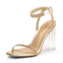DREAM PAIRS New Arrivals Women's Square Toe Clear Chunky Heel Sandals