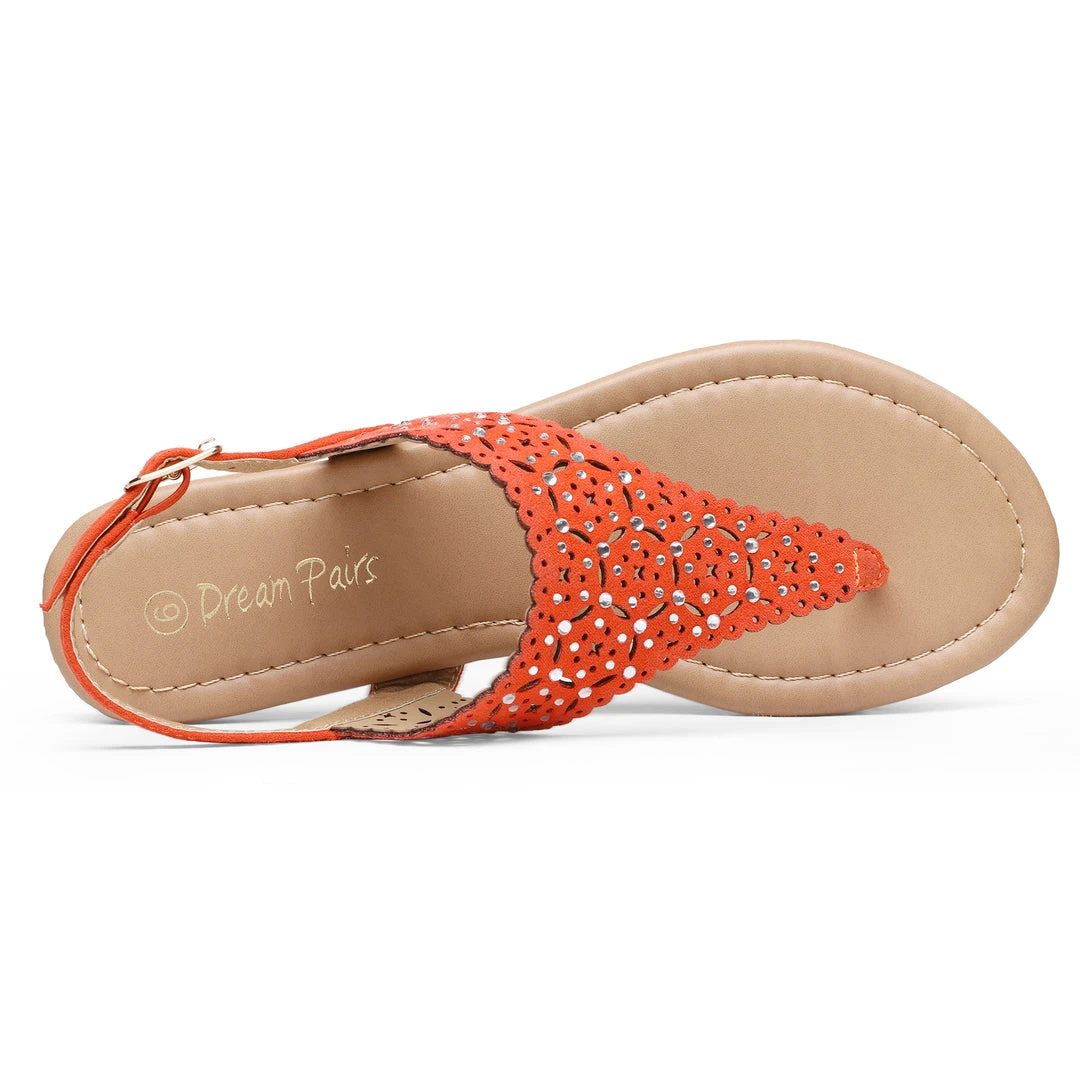 DREAM PAIRS Women's Cut Out Rhinestone Flat Sandals 23 DREAM PAIRS Women's Cut Out Rhinestone Flat Sandals