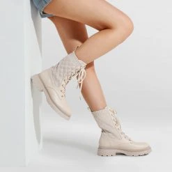 Dream Pairs Knitted Leather Combat Ankle Booties New Arrivals