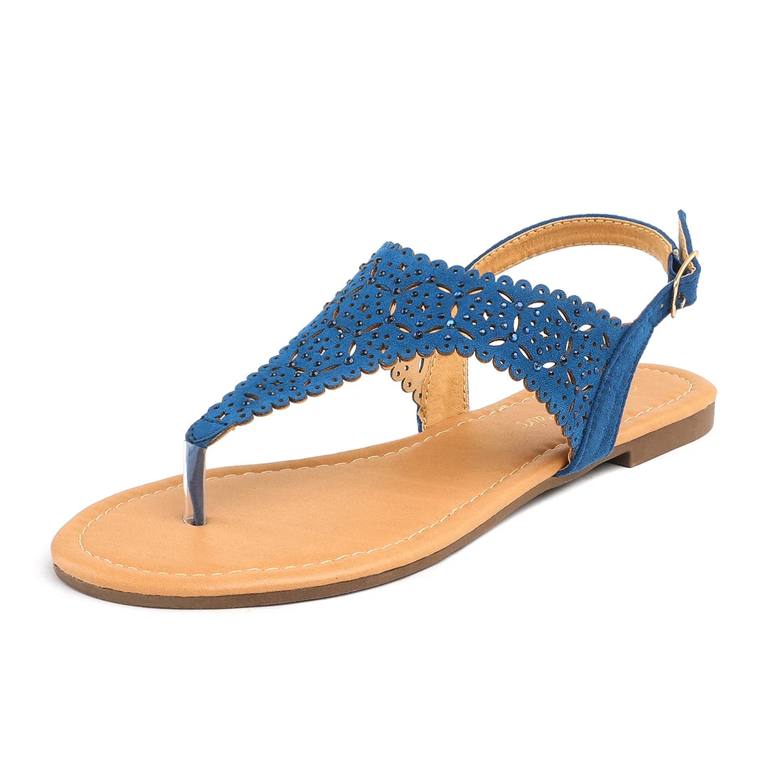 DREAM PAIRS Women's Cut Out Rhinestone Flat Sandals 13 DREAM PAIRS Women's Cut Out Rhinestone Flat Sandals