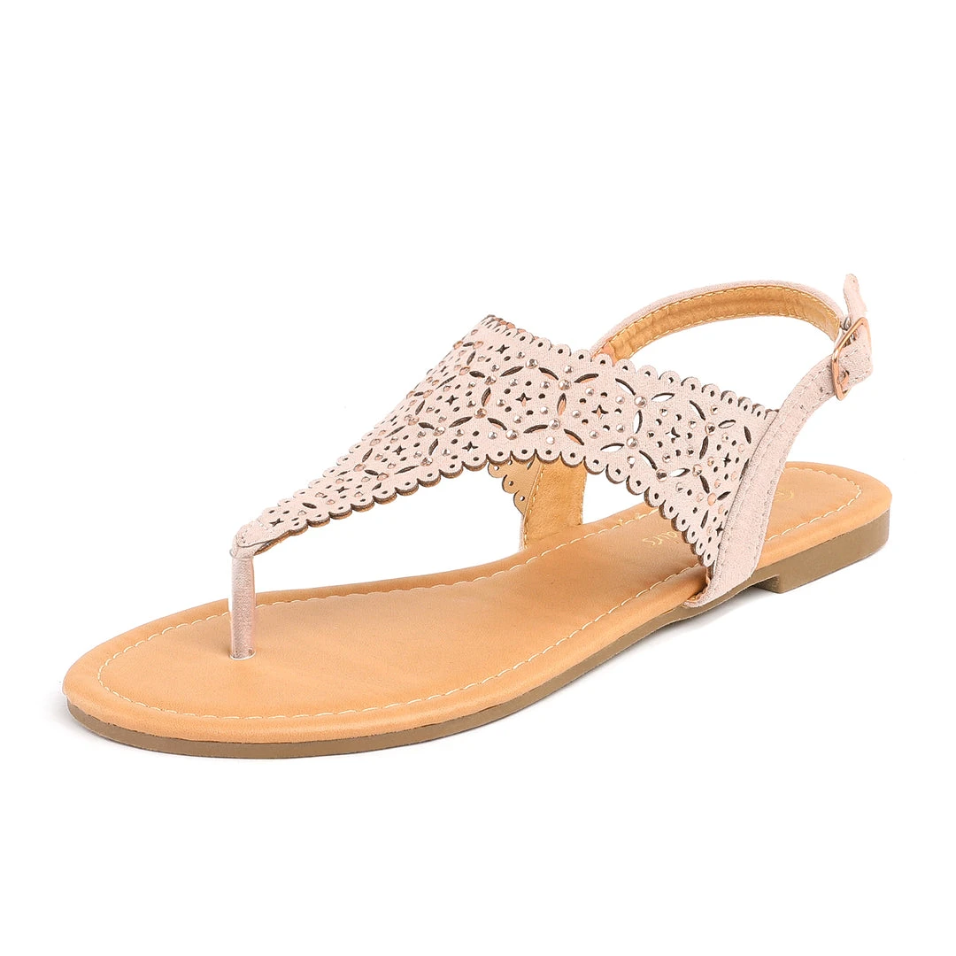 DREAM PAIRS Women's Cut Out Rhinestone Flat Sandals 17 DREAM PAIRS Women's Cut Out Rhinestone Flat Sandals