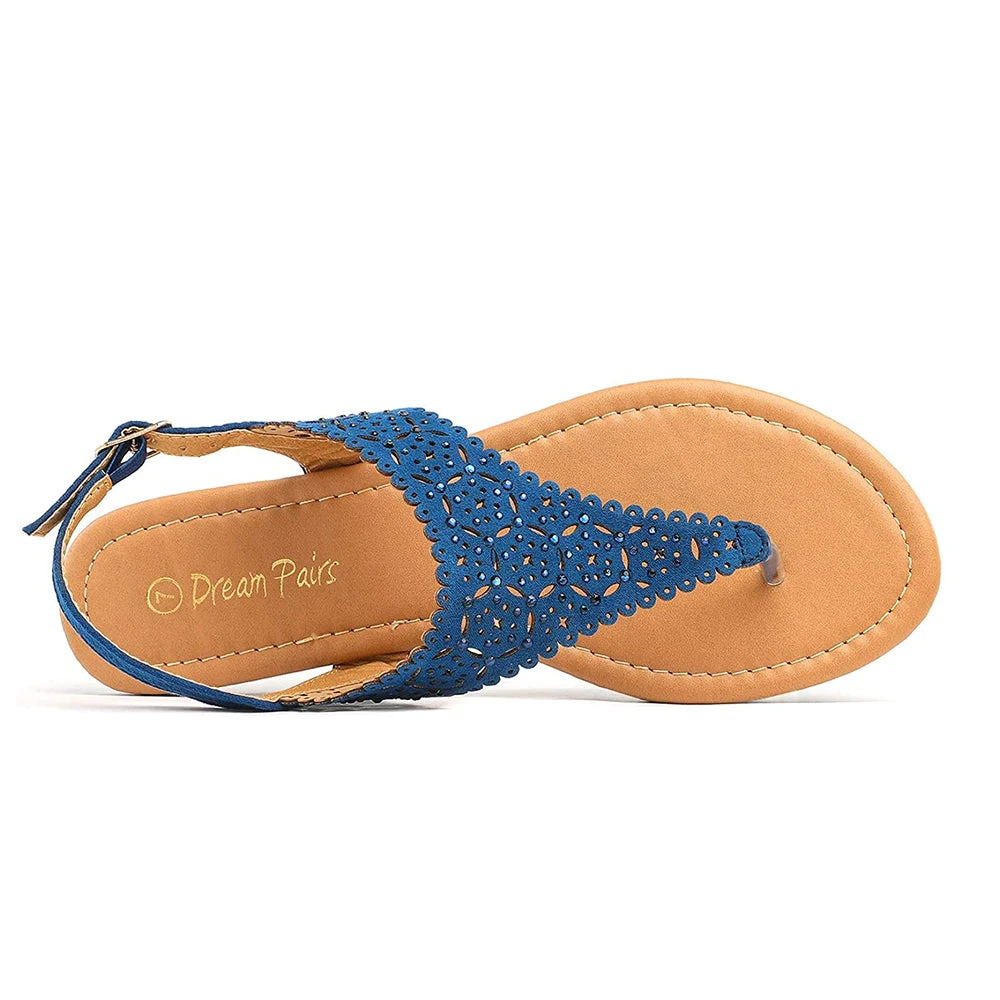 DREAM PAIRS Women's Cut Out Rhinestone Flat Sandals 15 DREAM PAIRS Women's Cut Out Rhinestone Flat Sandals