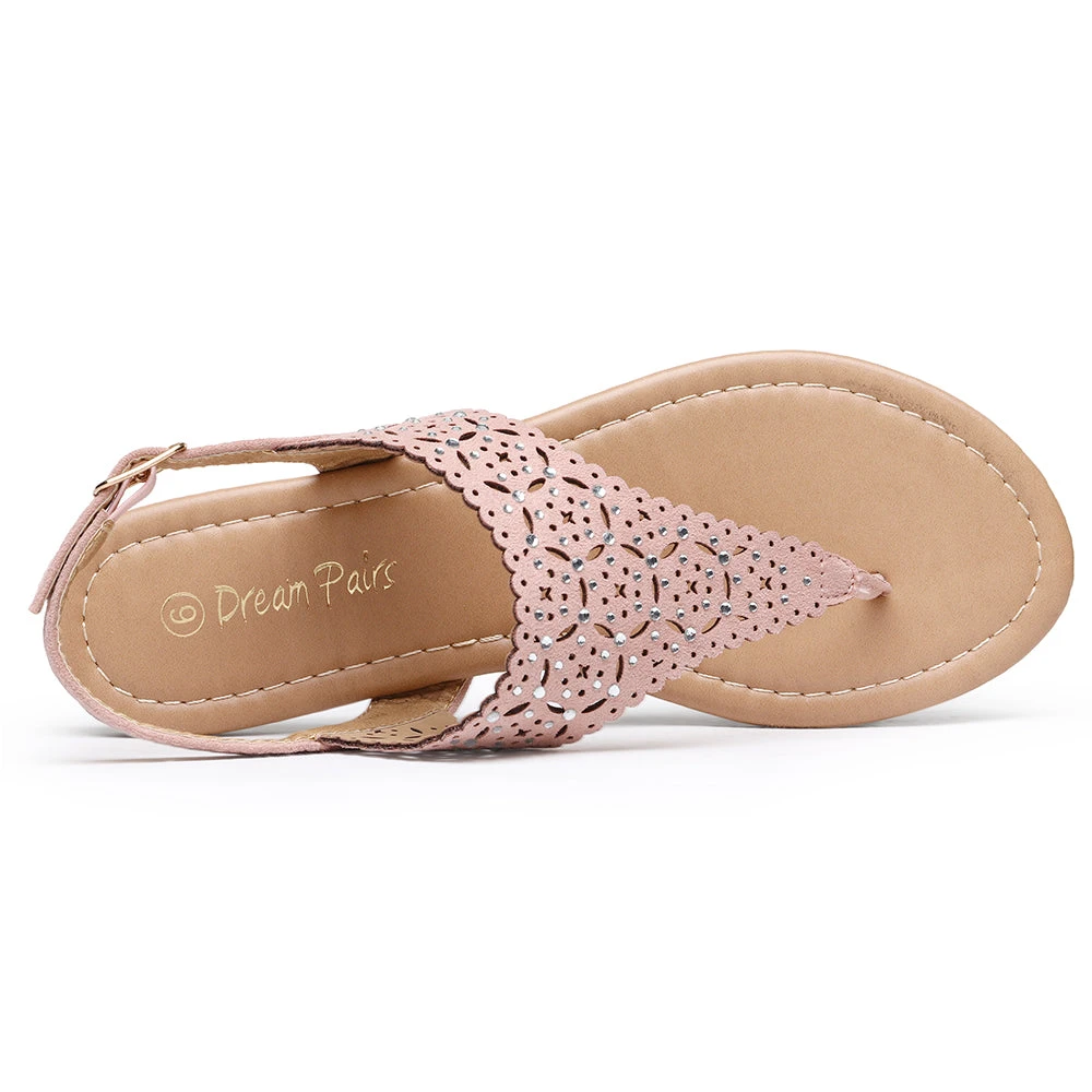 DREAM PAIRS Women's Cut Out Rhinestone Flat Sandals 19 DREAM PAIRS Women's Cut Out Rhinestone Flat Sandals