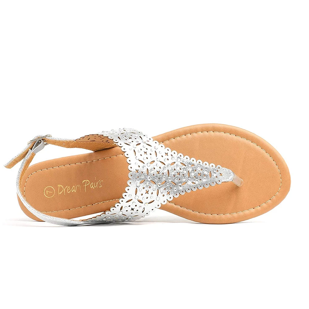 DREAM PAIRS Women's Cut Out Rhinestone Flat Sandals 31 DREAM PAIRS Women's Cut Out Rhinestone Flat Sandals