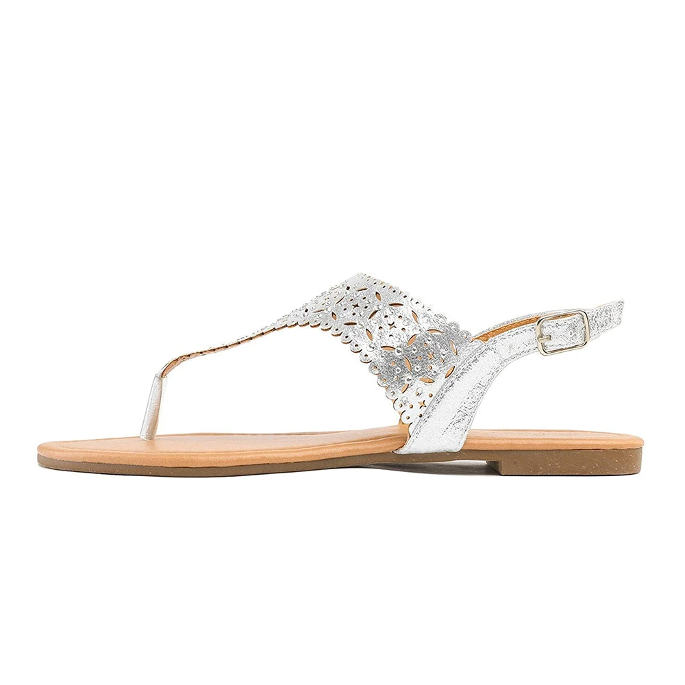 DREAM PAIRS Women's Cut Out Rhinestone Flat Sandals 30 DREAM PAIRS Women's Cut Out Rhinestone Flat Sandals