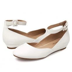 DREAM PAIRS Women's Low Wedge Ankle Strap Flats